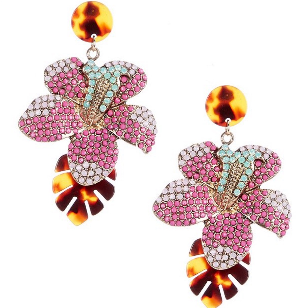 Nwt Gemma Layne Embellished Flower Statement Drop Earrings-